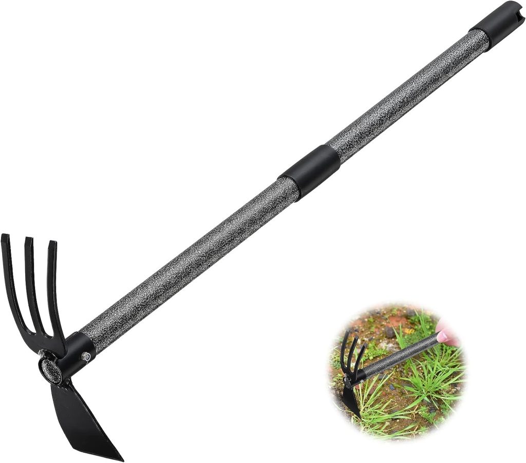 Garden Hoe and Cultivator, 31” Long Heavy Duty Hand Hoe with Tiller,2 Section Handle, Carbon Steel Blade, Cultivator Hoe Garden Tool for Loosening Soil, Digging