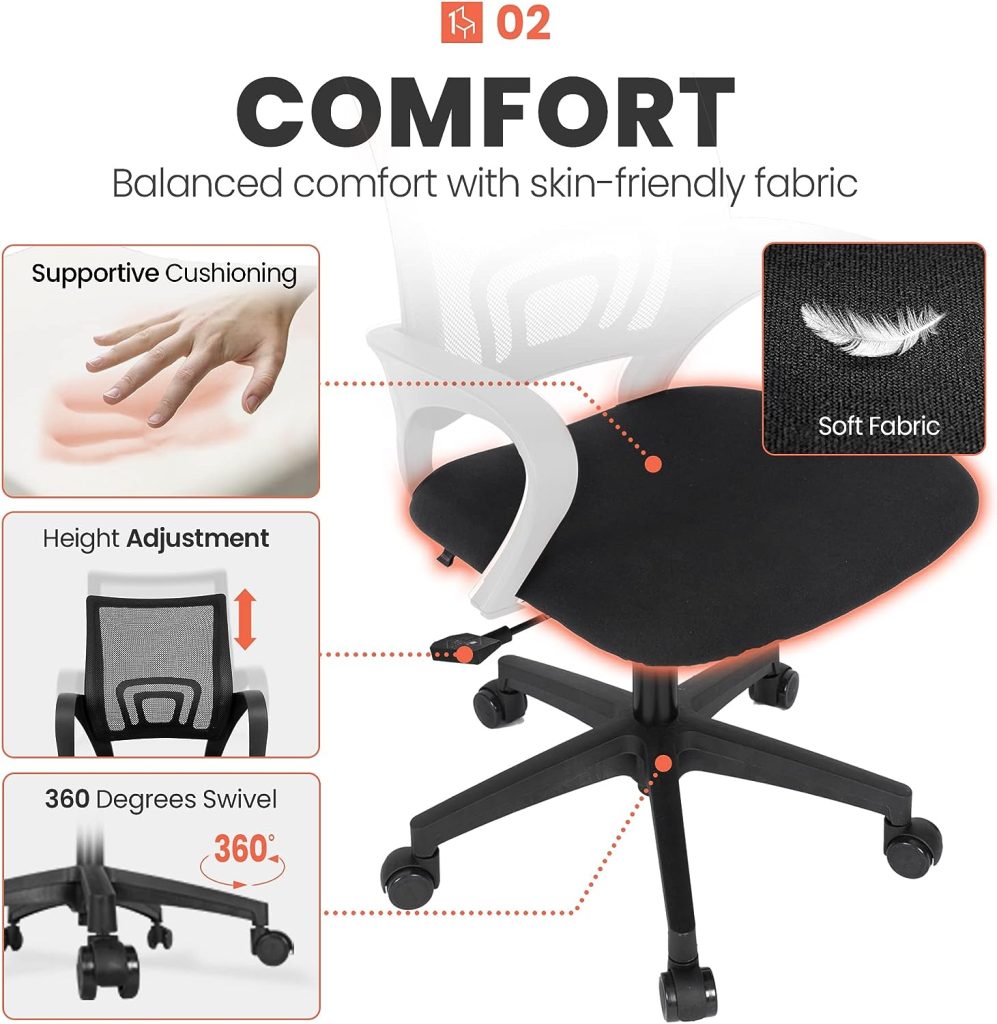 Neo Chair Office Computer Desk Chair Gaming-Ergonomic Mid Back Cushion Lumbar Support with Wheels Comfortable Blue Mesh Racing Seat Adjustable Swivel Rolling Home Executive (Black)